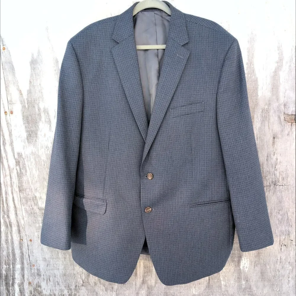 Chaps Herringbone Checked Men's Sport Coat Men's 48R Navy Blue Black